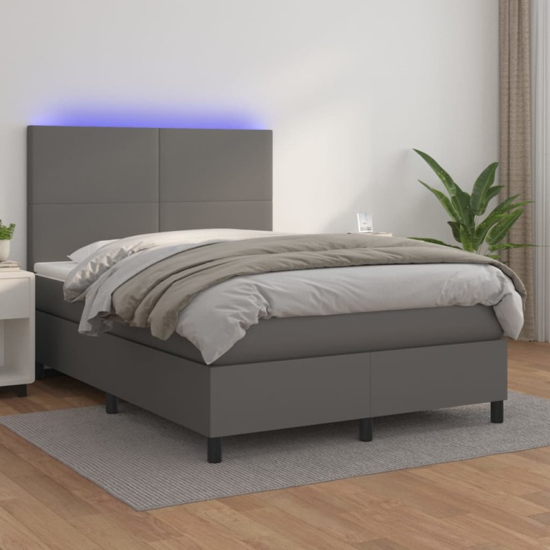 vidaXL Giroletto Molle con Materasso e LED Grigio 140x200cm Similpelle