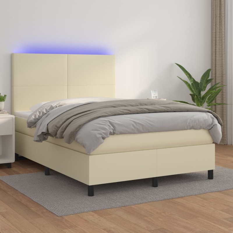 Giroletto a Molle con Materasso e LED Crema 140x200 cm