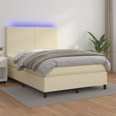 Giroletto a Molle con Materasso e LED Crema 140x200 cm