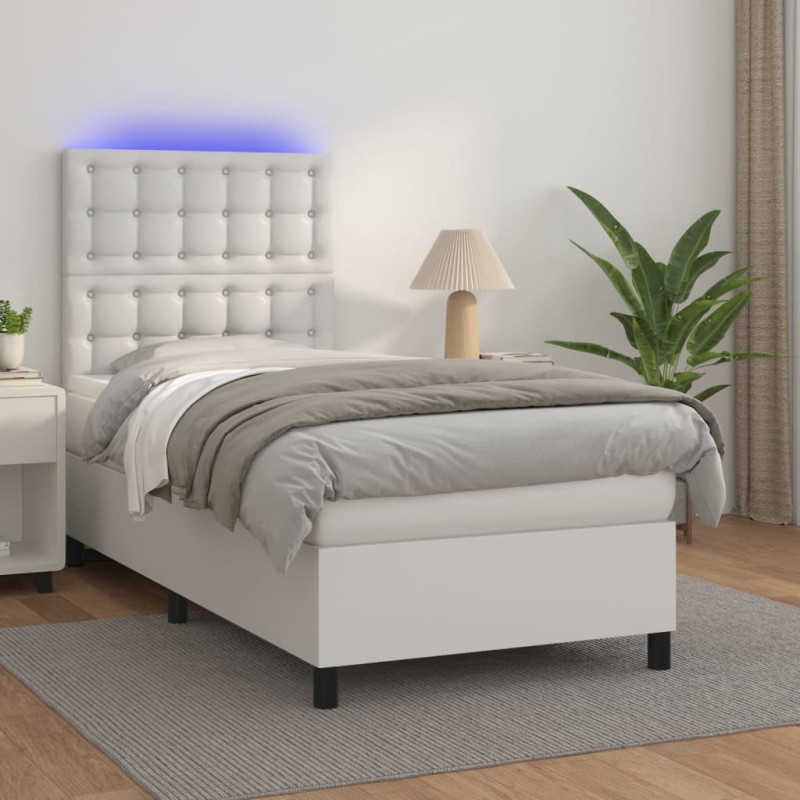 Giroletto Molle con Materasso e LED Bianco 90x190 cm Similpelle Giroletto Molle con Materasso e LED Bianco 90x190 cm Similpelle