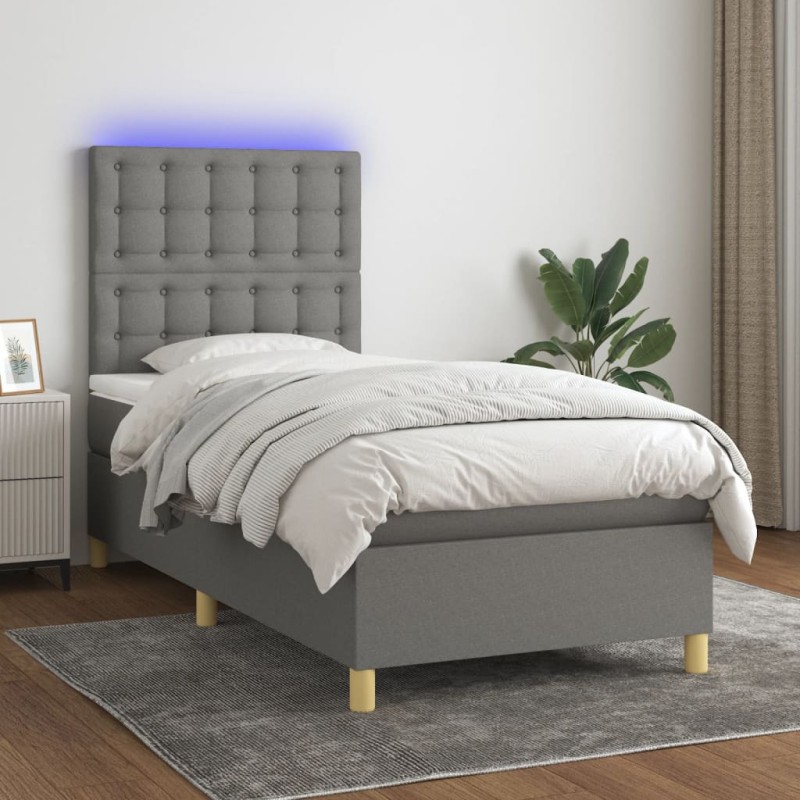 vidaXL Letto a Molle Materasso e LED Grigio Scuro 90x190 cm in Tessuto vidaXL Letto a Molle Materasso e LED Grigio Scuro 90x190 cm in Tessuto