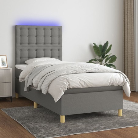 vidaXL Letto a Molle Materasso e LED Grigio Scuro 90x190 cm in Tessuto