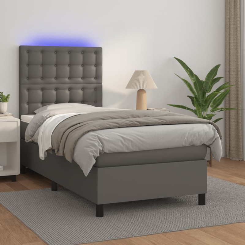 Giroletto Molle con Materasso e LED Grigio 90x200cm Similpelle Giroletto Molle con Materasso e LED Grigio 90x200cm Similpelle