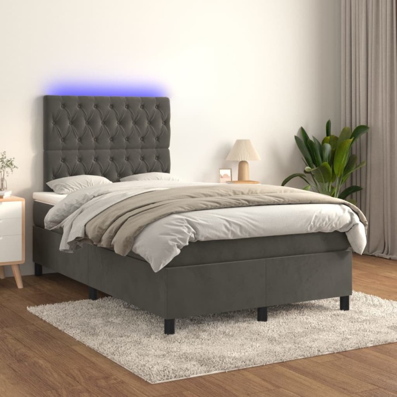 Letto a Molle con Materasso e LED Grigio Scuro 120x200 cm Letto a Molle con Materasso e LED Grigio Scuro 120x200 cm