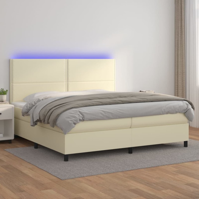 Giroletto a Molle con Materasso e LED Crema 200x200 cm Giroletto a Molle con Materasso e LED Crema 200x200 cm