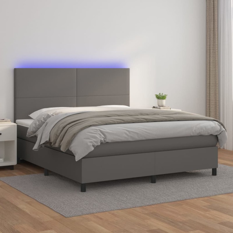 vidaXL Giroletto Molle con Materasso e LED Grigio 180x200cm Similpelle