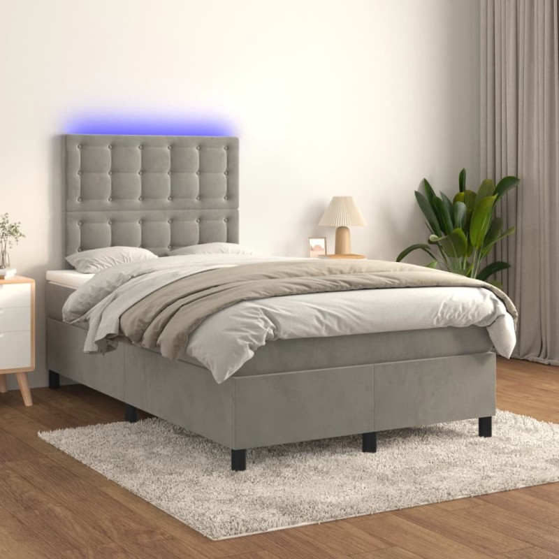 Letto a Molle Materasso e LED Grigio Chiaro 120x200 cm Velluto Letto a Molle Materasso e LED Grigio Chiaro 120x200 cm Velluto