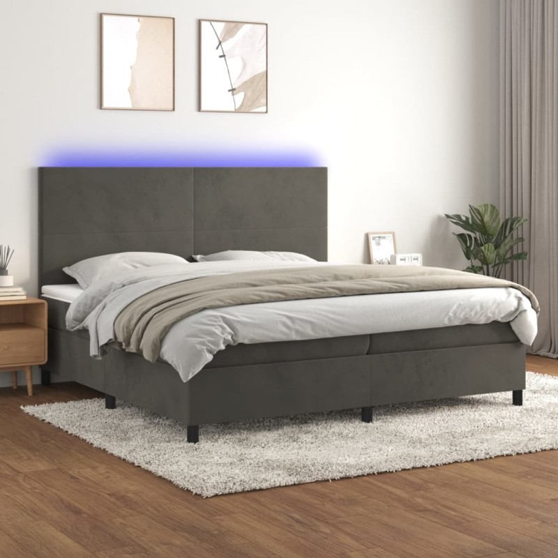vidaXL Letto a Molle con Materasso e LED Grigio Scuro 200x200 cm vidaXL Letto a Molle con Materasso e LED Grigio Scuro 200x200 cm