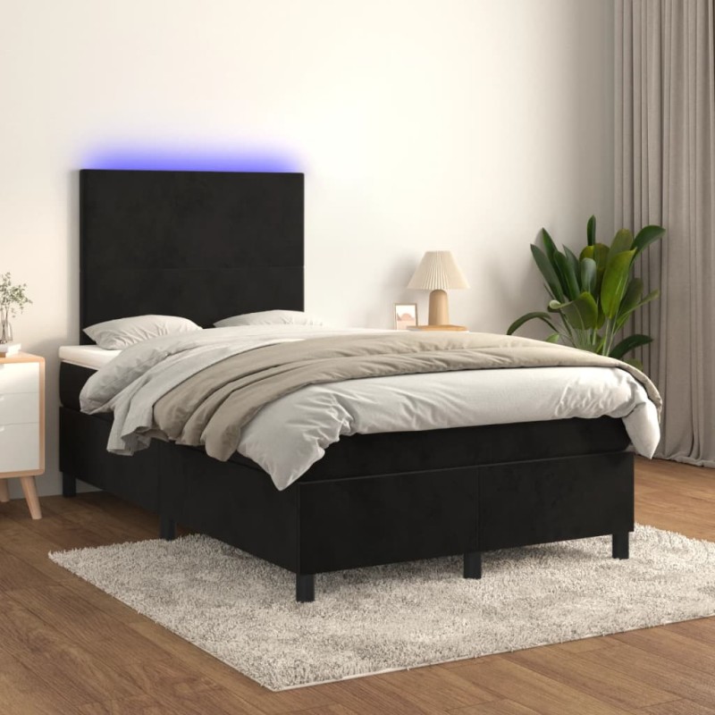 vidaXL Letto a Molle con Materasso e LED Nero 120x200 cm in Velluto vidaXL Letto a Molle con Materasso e LED Nero 120x200 cm in Velluto