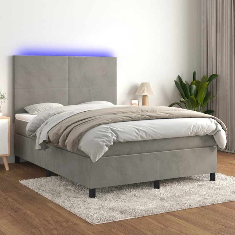 vidaXL Letto a Molle Materasso e LED Grigio Chiaro 140x200 cm Velluto vidaXL Letto a Molle Materasso e LED Grigio Chiaro 140x200 cm Velluto