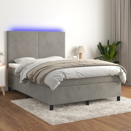 vidaXL Letto a Molle Materasso e LED Grigio Chiaro 140x200 cm Velluto