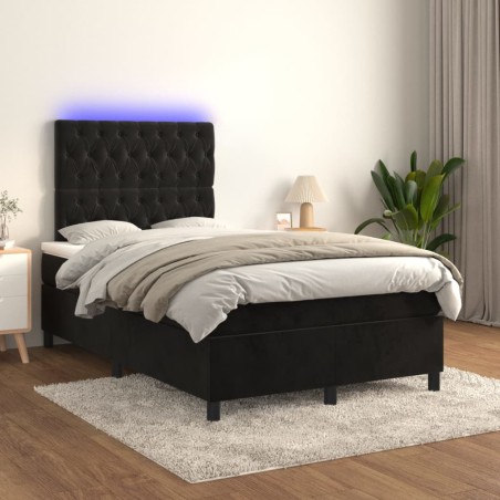 vidaXL Letto a Molle con Materasso e LED Nero 120x200 cm in Velluto
