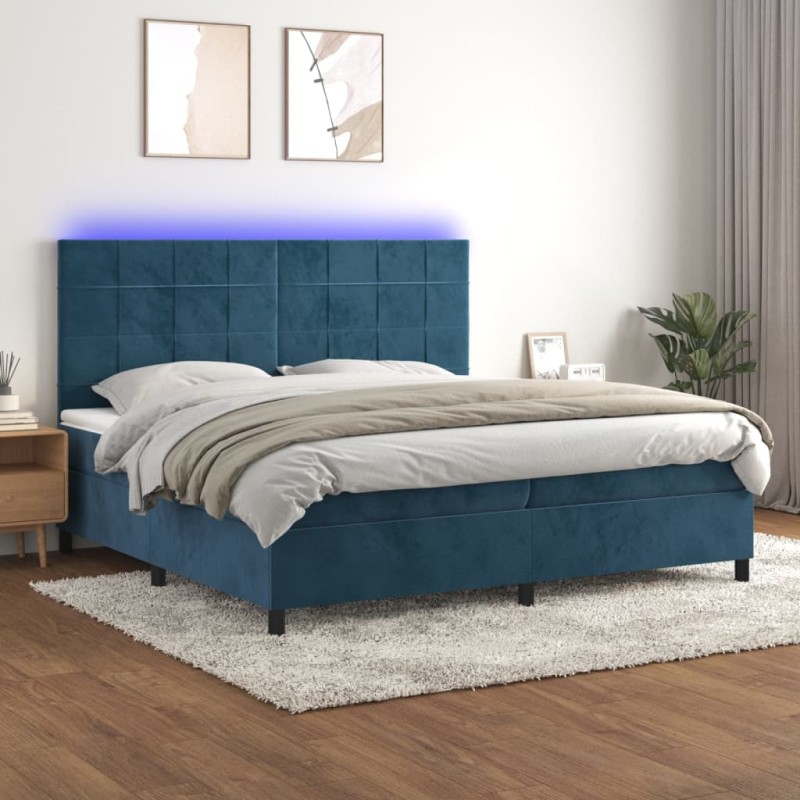 Letto a Molle con Materasso e LED Blu Scuro 200x200 cm Letto a Molle con Materasso e LED Blu Scuro 200x200 cm