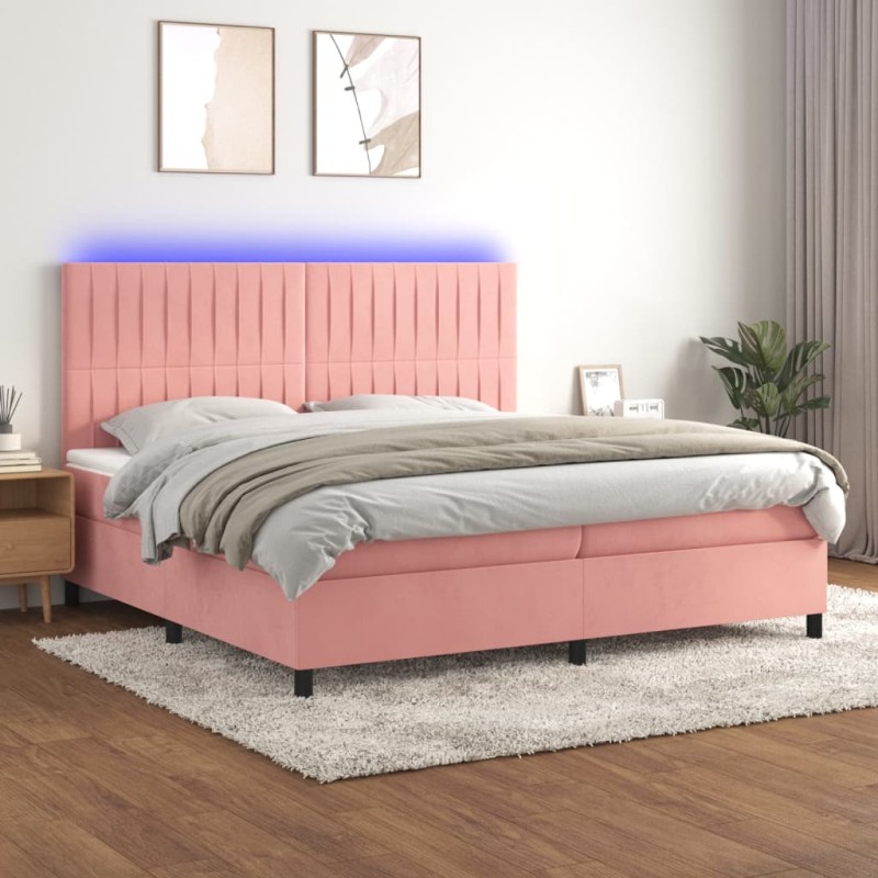 Letto a Molle con Materasso e LED Rosa 200x200 cm in Velluto Letto a Molle con Materasso e LED Rosa 200x200 cm in Velluto