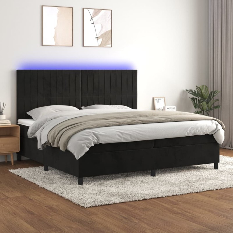 vidaXL Letto a Molle con Materasso e LED Nero 200x200 cm in Velluto vidaXL Letto a Molle con Materasso e LED Nero 200x200 cm in Velluto