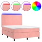 Letto a Molle con Materasso e LED Rosa 140x200 cm in Velluto Letto a Molle con Materasso e LED Rosa 140x200 cm in Velluto