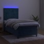 Letto a Molle con Materasso e LED Blu Scuro 90x190cm in Velluto Letto a Molle con Materasso e LED Blu Scuro 90x190cm in Velluto
