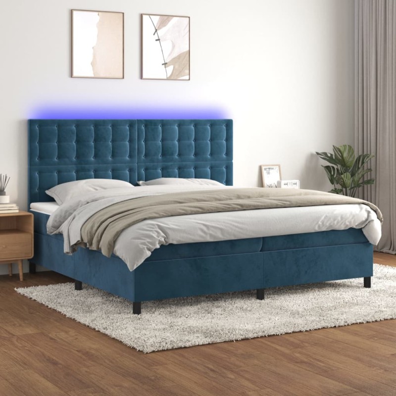 Letto a Molle con Materasso e LED Blu Scuro 200x200 cm Letto a Molle con Materasso e LED Blu Scuro 200x200 cm