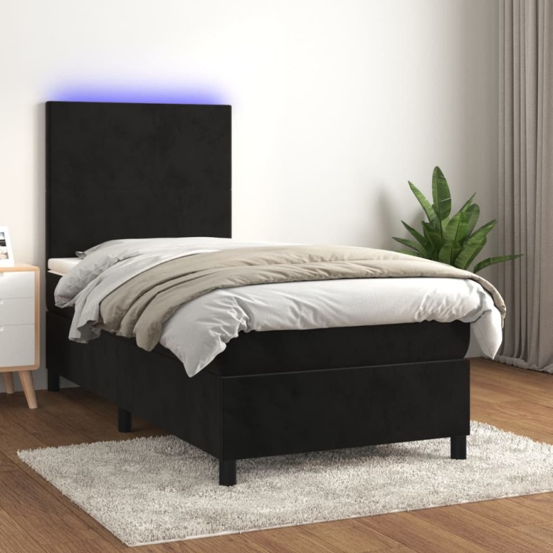 vidaXL Letto a Molle con Materasso e LED Nero 90x200 cm in Velluto vidaXL Letto a Molle con Materasso e LED Nero 90x200 cm in Velluto