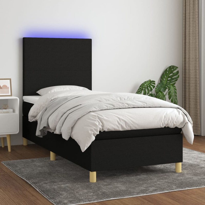Letto a Molle con Materasso e LED Nero 90x190 cm in Tessuto Letto a Molle con Materasso e LED Nero 90x190 cm in Tessuto