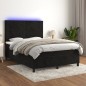 Letto a Molle con Materasso e LED Nero 140x190 cm in Velluto Letto a Molle con Materasso e LED Nero 140x190 cm in Velluto