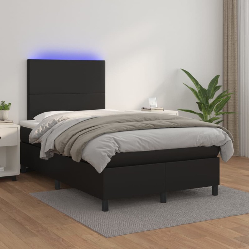 Giroletto a Molle con Materasso e LED Nero 120x200cm Similpelle Giroletto a Molle con Materasso e LED Nero 120x200cm Similpelle
