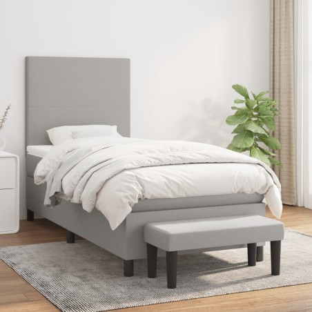 vidaXL Giroletto a Molle con Materasso Grigio Chiaro100x200 cm Tessuto