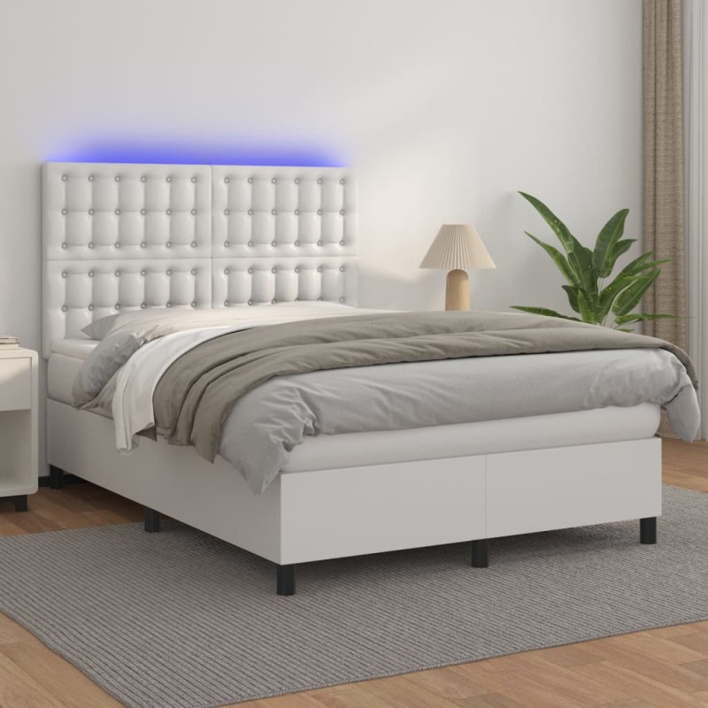 Giroletto Molle con Materasso e LED Bianco 140x190cm Similpelle Giroletto Molle con Materasso e LED Bianco 140x190cm Similpelle