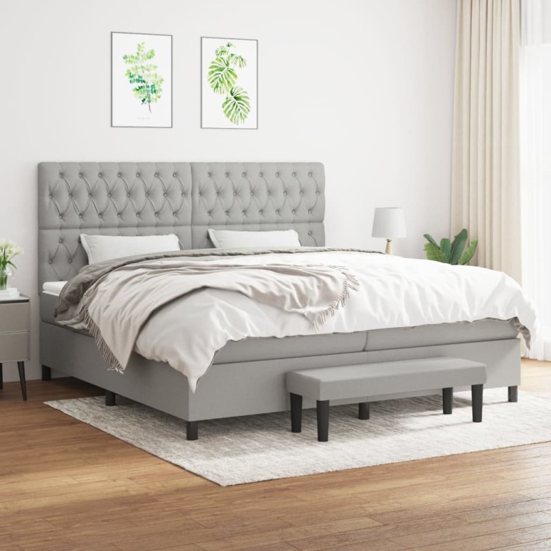 vidaXL Giroletto a Molle con Materasso Grigio Chiaro 200x200cm Tessuto
