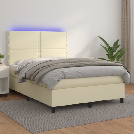 Giroletto a Molle con Materasso e LED Crema 140x200 cm