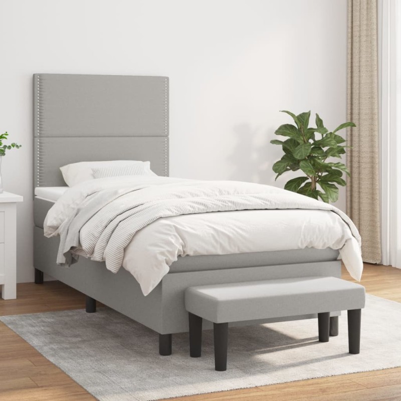 vidaXL Giroletto a Molle con Materasso Grigio Chiaro100x200 cm Tessuto