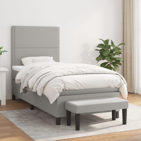 vidaXL Giroletto a Molle con Materasso Grigio Chiaro100x200 cm Tessuto