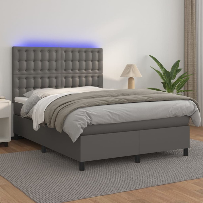 Giroletto Molle con Materasso e LED Grigio 140x200cm Similpelle Giroletto Molle con Materasso e LED Grigio 140x200cm Similpelle