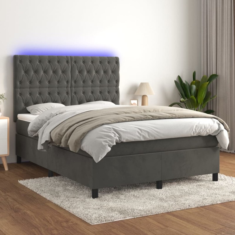 Letto a Molle con Materasso e LED Grigio Scuro 140x190 cm Letto a Molle con Materasso e LED Grigio Scuro 140x190 cm