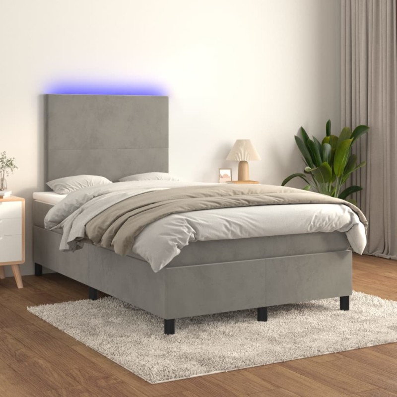 Letto a Molle Materasso e LED Grigio Chiaro 120x200 cm Velluto Letto a Molle Materasso e LED Grigio Chiaro 120x200 cm Velluto