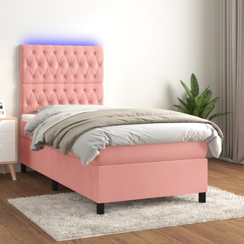 vidaXL Letto a Molle con Materasso e LED Rosa 90x200 cm in Velluto vidaXL Letto a Molle con Materasso e LED Rosa 90x200 cm in Velluto