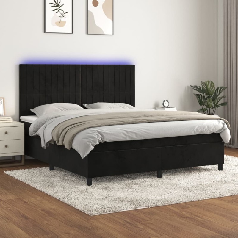 vidaXL Letto a Molle con Materasso e LED Nero 180x200 cm in Velluto vidaXL Letto a Molle con Materasso e LED Nero 180x200 cm in Velluto