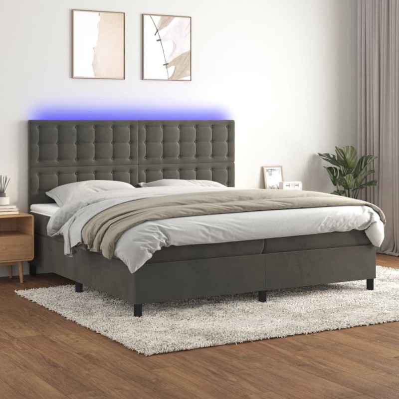 vidaXL Letto a Molle con Materasso e LED Grigio Scuro 200x200 cm vidaXL Letto a Molle con Materasso e LED Grigio Scuro 200x200 cm