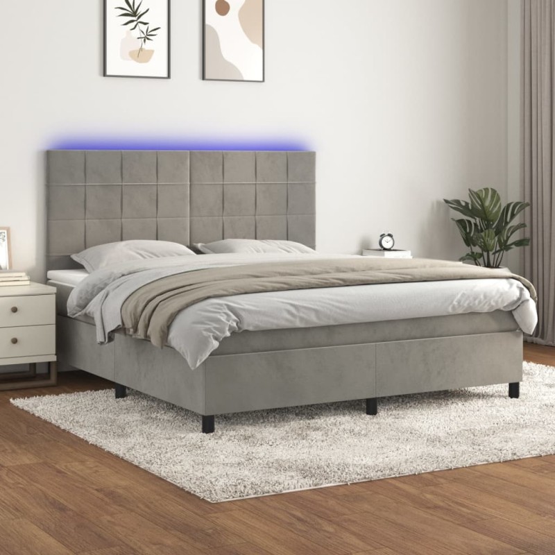 vidaXL Letto a Molle Materasso e LED Grigio Chiaro 180x200 cm Velluto vidaXL Letto a Molle Materasso e LED Grigio Chiaro 180x200 cm Velluto
