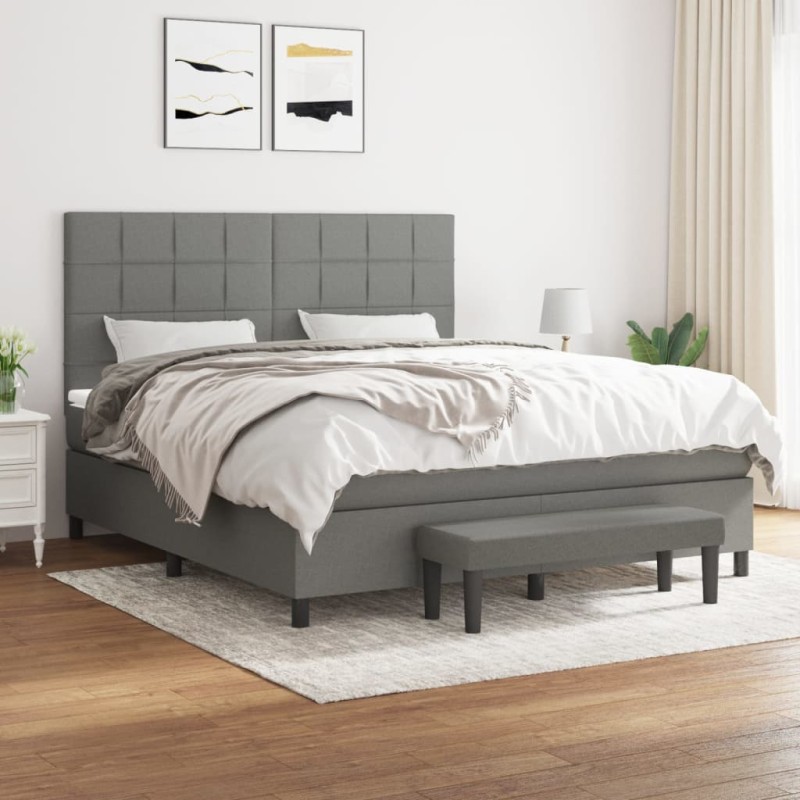 vidaXL Giroletto a Molle con Materasso Grigio Scuro 160x200 cm Tessuto