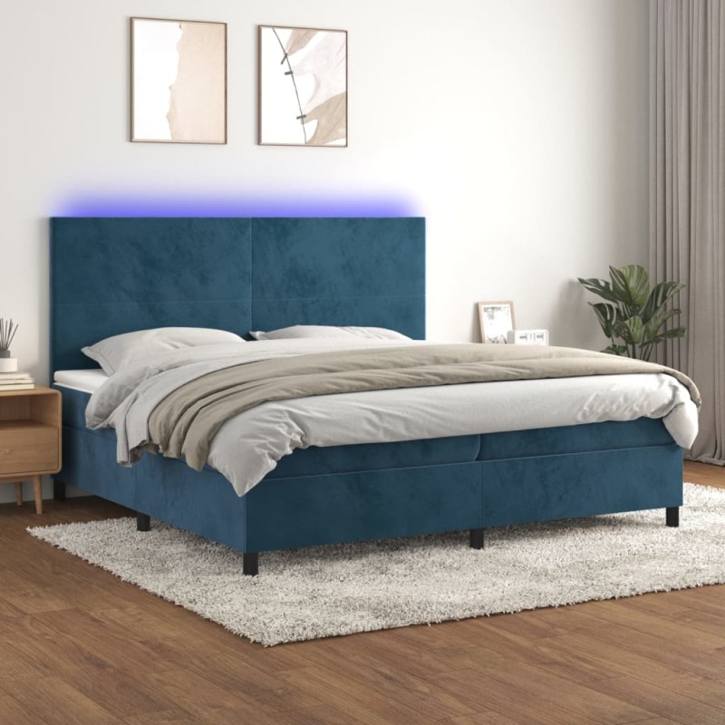 Letto a Molle con Materasso e LED Blu Scuro 200x200 cm Letto a Molle con Materasso e LED Blu Scuro 200x200 cm