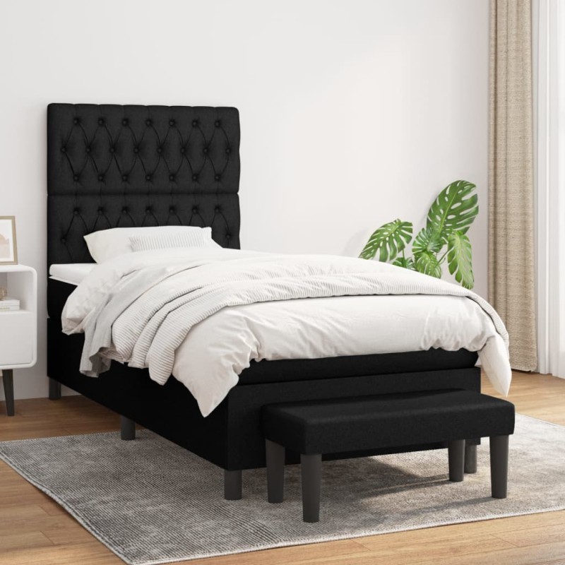 vidaXL Giroletto a Molle con Materasso Nero 90x190 cm in Tessuto