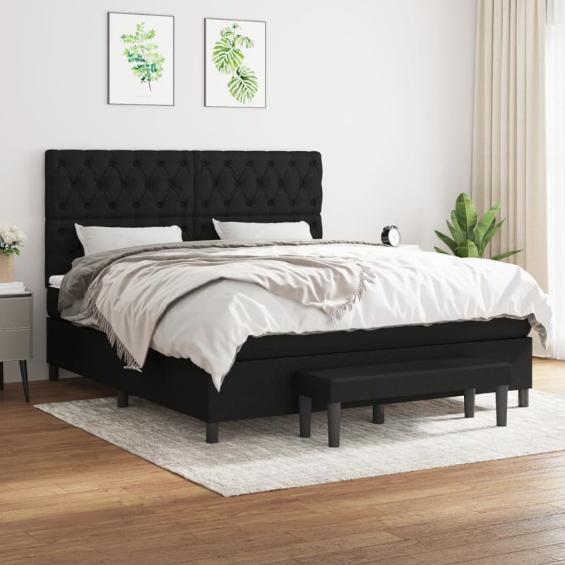 vidaXL Giroletto a Molle con Materasso Nero 160x200 cm in Tessuto