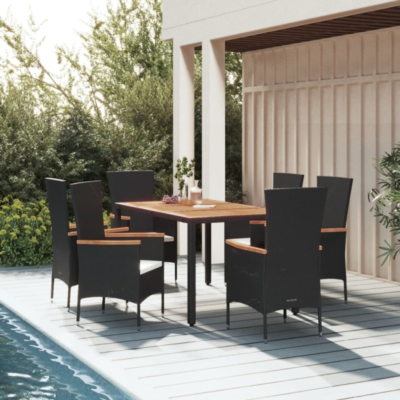 Set da Pranzo da Giardino 7 pz Nero con Cuscini in Polyrattan Set da Pranzo da Giardino 7 pz Nero con Cuscini in Polyrattan