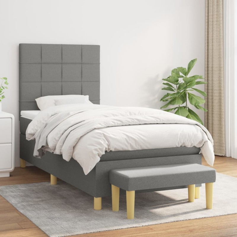 vidaXL Giroletto a Molle con Materasso Grigio Scuro 80x200 cm Tessuto