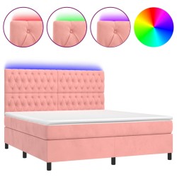 vidaXL Letto a Molle con Materasso e LED Rosa 180x200 cm in Velluto