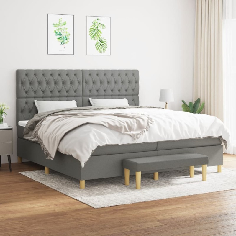vidaXL Giroletto a Molle con Materasso Grigio Scuro 200x200 cm Tessuto