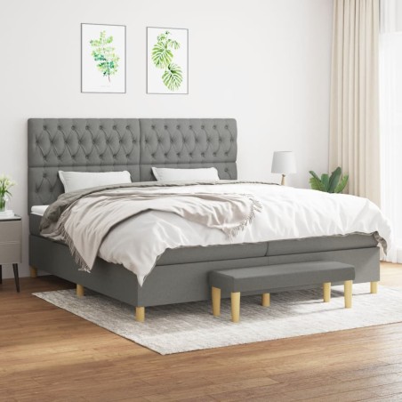 vidaXL Giroletto a Molle con Materasso Grigio Scuro 200x200 cm Tessuto