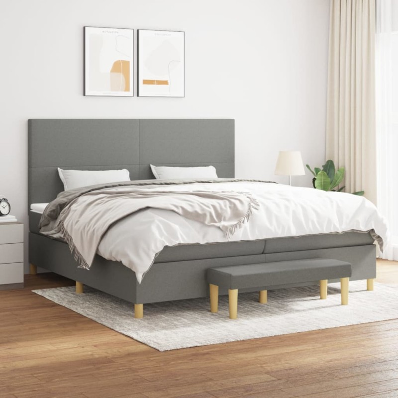 vidaXL Giroletto a Molle con Materasso Grigio Scuro 200x200 cm Tessuto