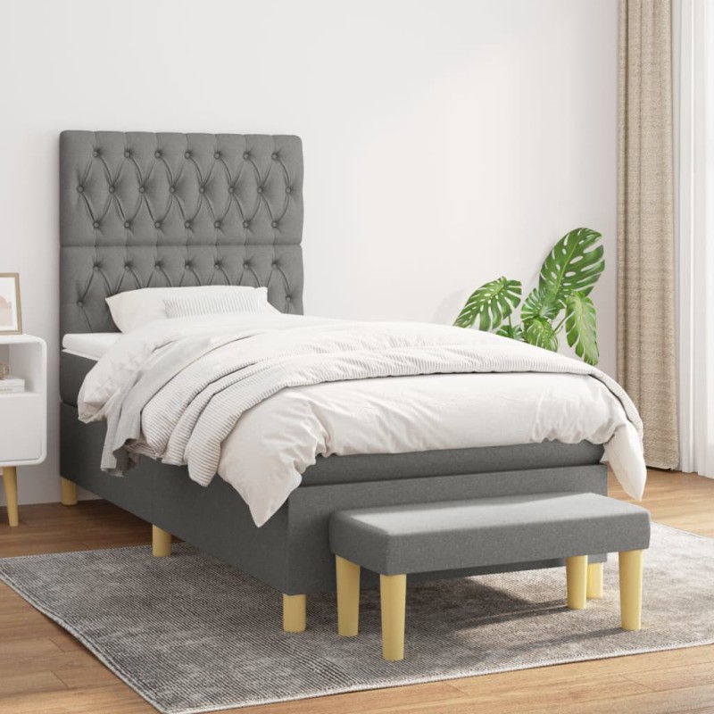 vidaXL Giroletto a Molle con Materasso Grigio Scuro 90x200 cm Tessuto